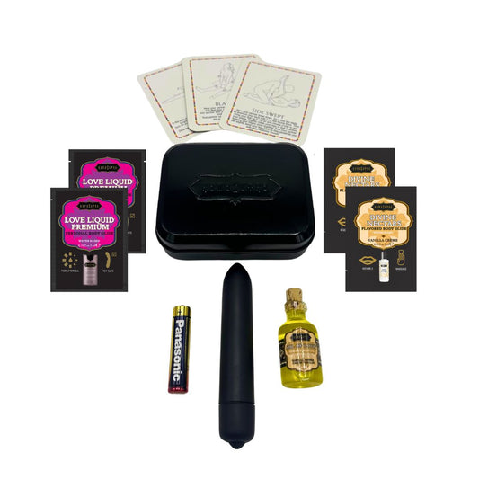 WEEKENDER KIT VIBE Vanilla Includes: Oil of Love, Reusable 10 speed mini vibe, Massage Oil, Love Liquid and Erotic Playcards