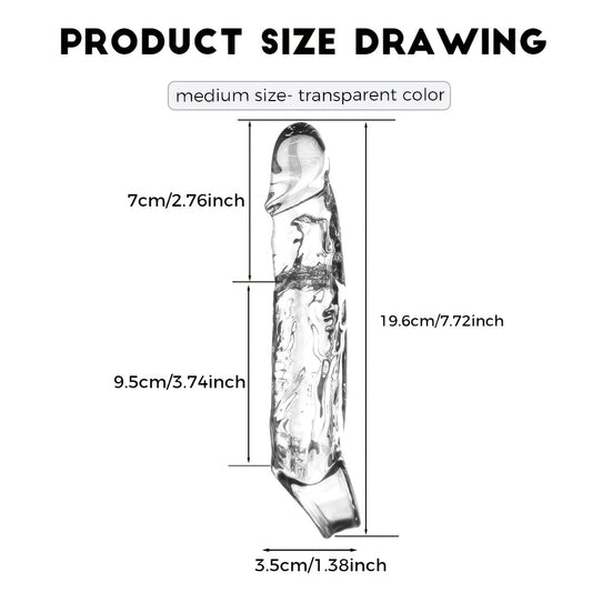 Reusable Extended Thick Penis Sleeve, Wearable Artificial Penis, Couples' Realistic Dildo with Lifelike Texture, Battery-Free, Available in Various Sizes and Styles