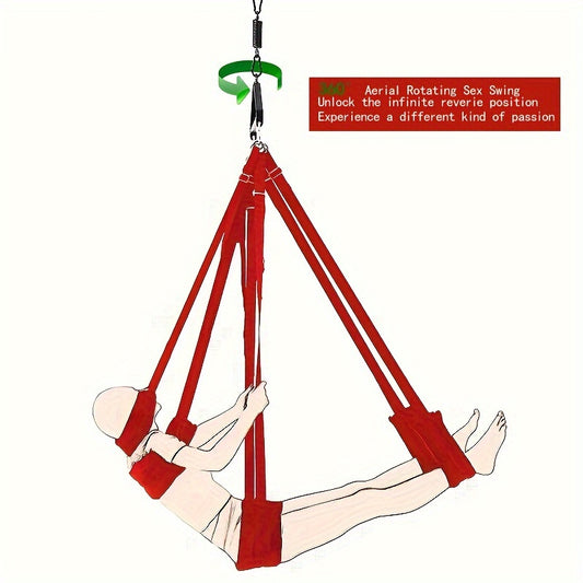 360° Air Hang Rotation Sex Swing Seat, Black Red 5 Sponge Seat with Headrest, Swing Hanging Rod, Triangular Bracket, Stainless Steel Hooks, SM Love Swing Sex Toys, for Couples Passionate Unlocking Attractive Poses, Erotic Fu