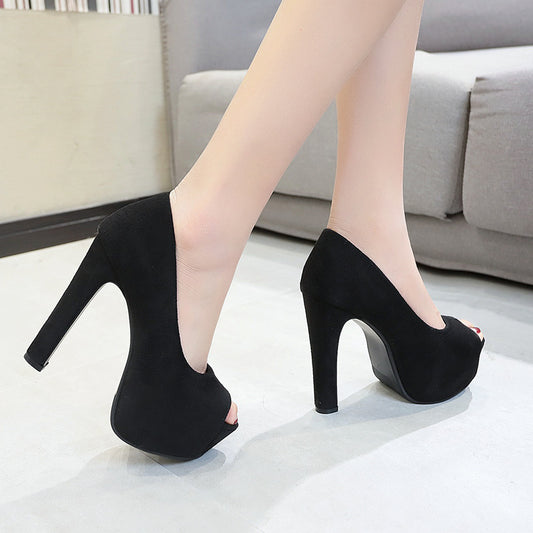 European And American Style Trendy Thick Heel Fish Mouth Shoes Women's Single Shoes