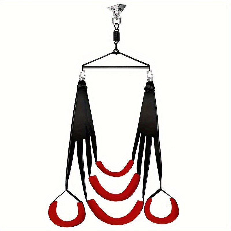 360° Air Hang Rotation Sex Swing Seat, Black Red 5 Sponge Seat with Headrest, Swing Hanging Rod, Triangular Bracket, Stainless Steel Hooks, SM Love Swing Sex Toys, for Couples Passionate Unlocking Attractive Poses, Erotic Fu