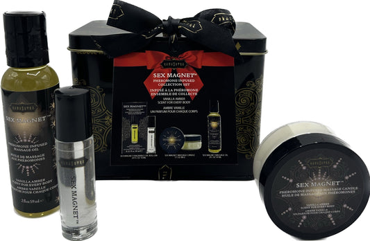 Sex Magnet Pheromone Vanilla Amber Gift Set Includes: Roll On Fragrance, Massage Oil, Massage Candle