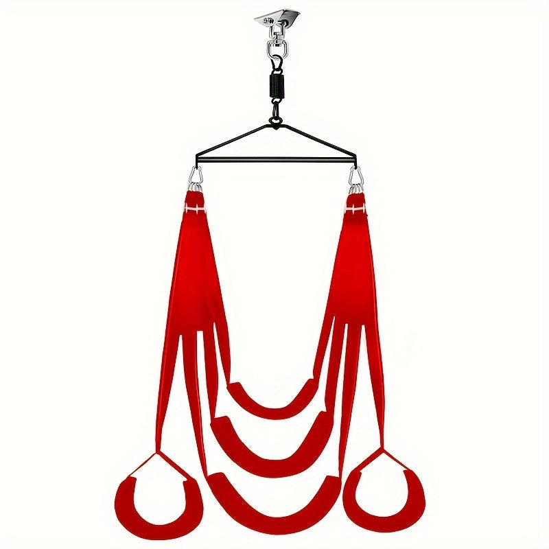 360° Air Hang Rotation Sex Swing Seat, Black Red 5 Sponge Seat with Headrest, Swing Hanging Rod, Triangular Bracket, Stainless Steel Hooks, SM Love Swing Sex Toys, for Couples Passionate Unlocking Attractive Poses, Erotic Fu