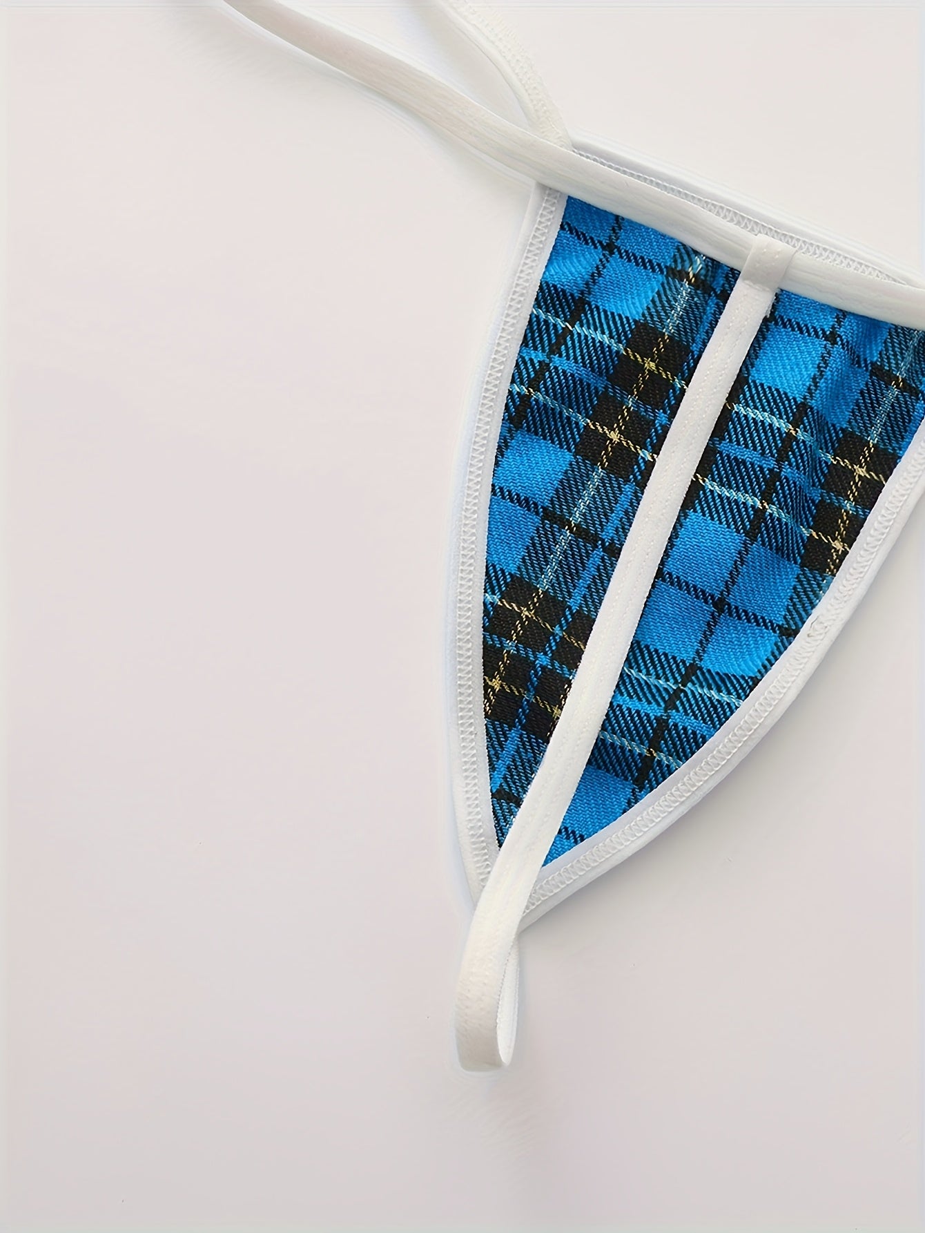 4pcs Set of Contrasting Checkered Cosplay Outfit Featuring a Hollowed-Out Strapless Top, Checkered Suspender Skirt, Sexy Thong, And Tie, Designed for Women with an Exotic Flair.