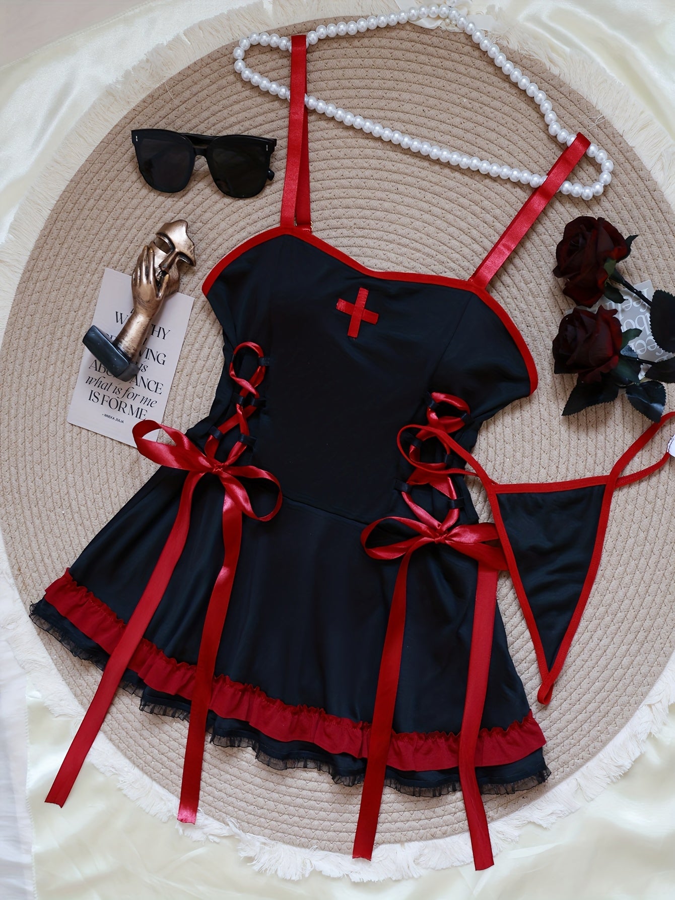 Sexy Off the Shoulder Nurse Costume Dress with Thong and Lace Appeal | Sleeveless, Solid Color, Regular Fit for Spring/Summer/Fall