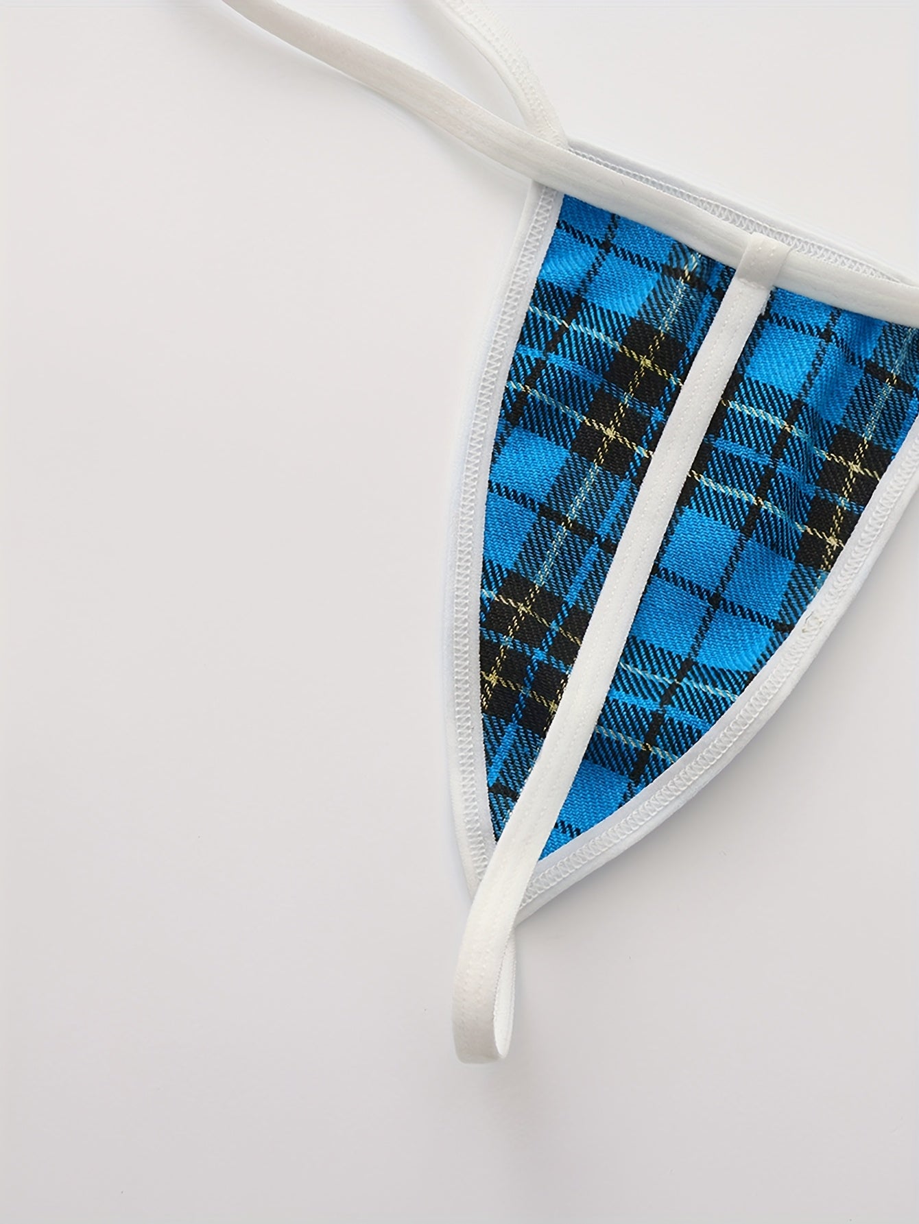 4pcs Set of Contrasting Checkered Cosplay Outfit Featuring a Hollowed-Out Strapless Top, Checkered Suspender Skirt, Sexy Thong, And Tie, Designed for Women with an Exotic Flair.