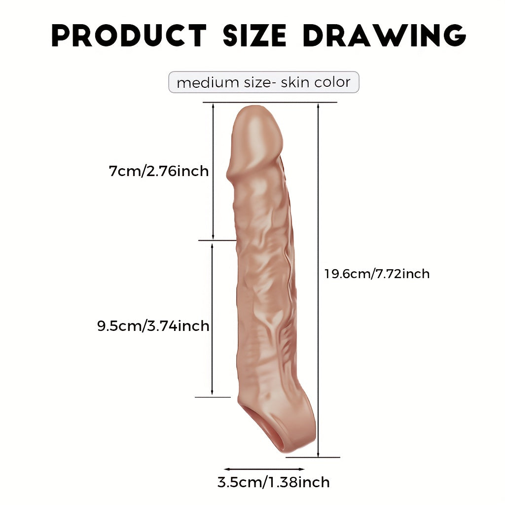 Reusable Extended Thick Penis Sleeve, Wearable Artificial Penis, Couples' Realistic Dildo with Lifelike Texture, Battery-Free, Available in Various Sizes and Styles