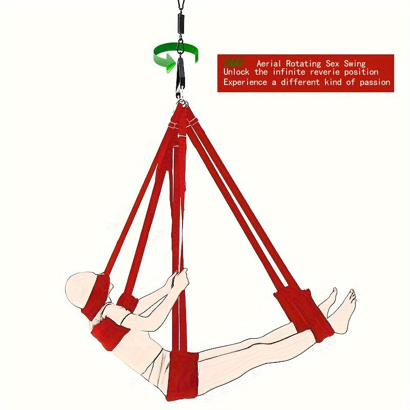 360° Air Hang Rotation Sex Swing Seat, Black Red 5 Sponge Seat with Headrest, Swing Hanging Rod, Triangular Bracket, Stainless Steel Hooks, SM Love Swing Sex Toys, for Couples Passionate Unlocking Attractive Poses, Erotic Fu