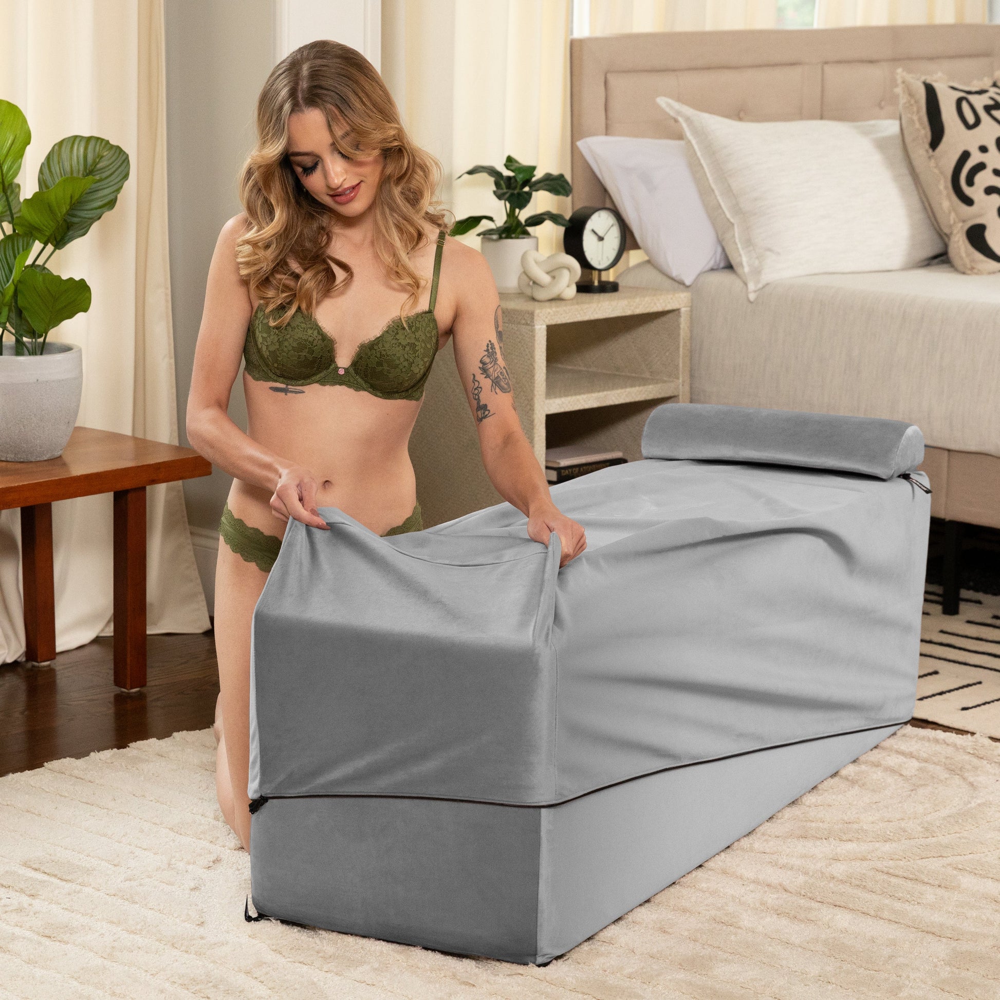 Aria Flip Chaise 18 Inch Wide - Convertible Sex Chair and Bed Bench, Grey