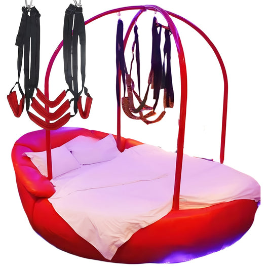 360° Air Swing Rotating Intimate Relationship Swing Seat | Black and Red with 5 Sponge Seats and Headrest, Swing Hanging Bar, Love Swing Entertainment Equipment, Couples Passion Unlocking Sexy Postures