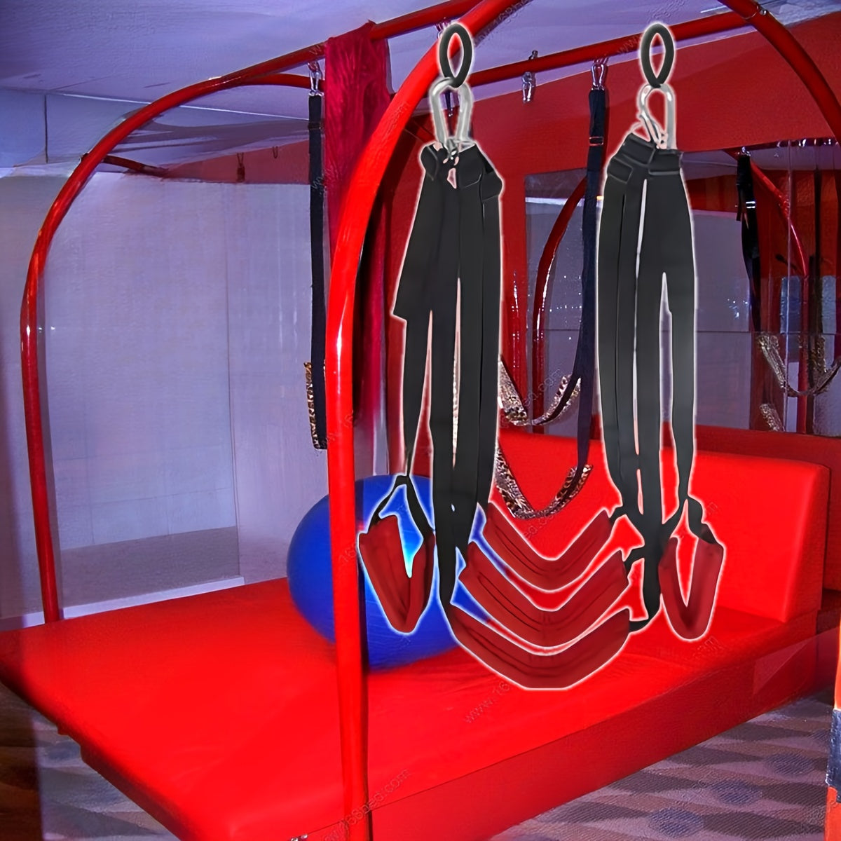 360° Air Swing Rotating Intimate Relationship Swing Seat | Black and Red with 5 Sponge Seats and Headrest, Swing Hanging Bar, Love Swing Entertainment Equipment, Couples Passion Unlocking Sexy Postures