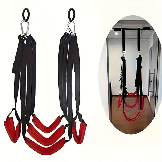 360° Air Swing Rotating Intimate Relationship Swing Seat | Black and Red with 5 Sponge Seats and Headrest, Swing Hanging Bar, Love Swing Entertainment Equipment, Couples Passion Unlocking Sexy Postures