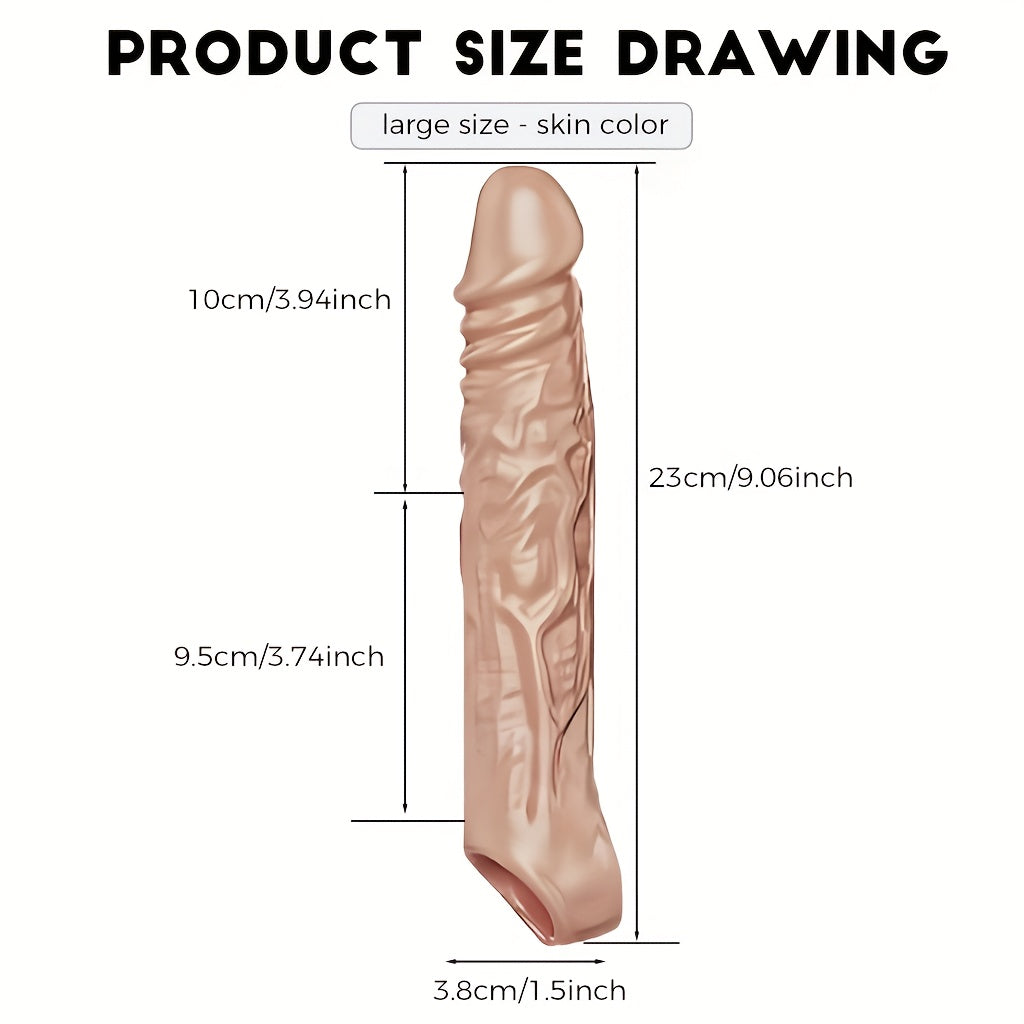 Reusable Extended Thick Penis Sleeve, Wearable Artificial Penis, Couples' Realistic Dildo with Lifelike Texture, Battery-Free, Available in Various Sizes and Styles