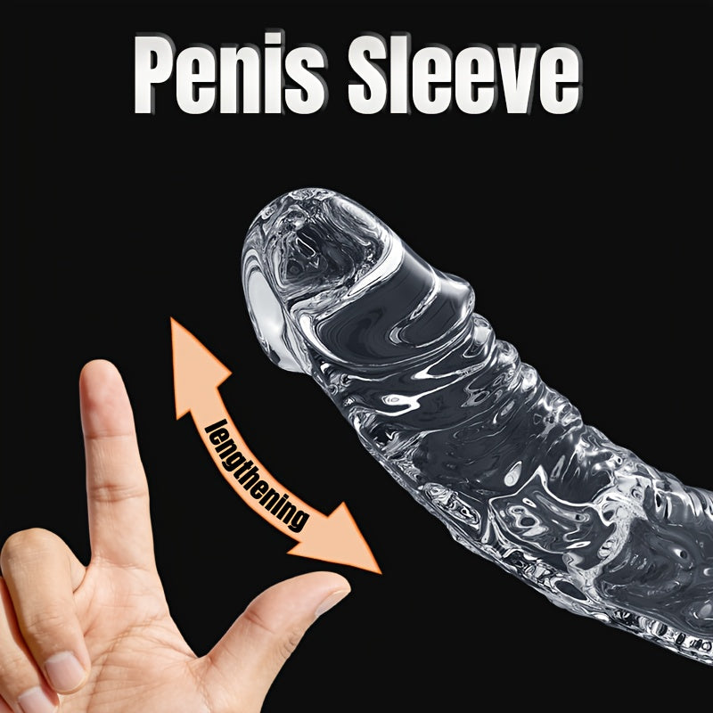 Reusable Extended Thick Penis Sleeve, Wearable Artificial Penis, Couples' Realistic Dildo with Lifelike Texture, Battery-Free, Available in Various Sizes and Styles