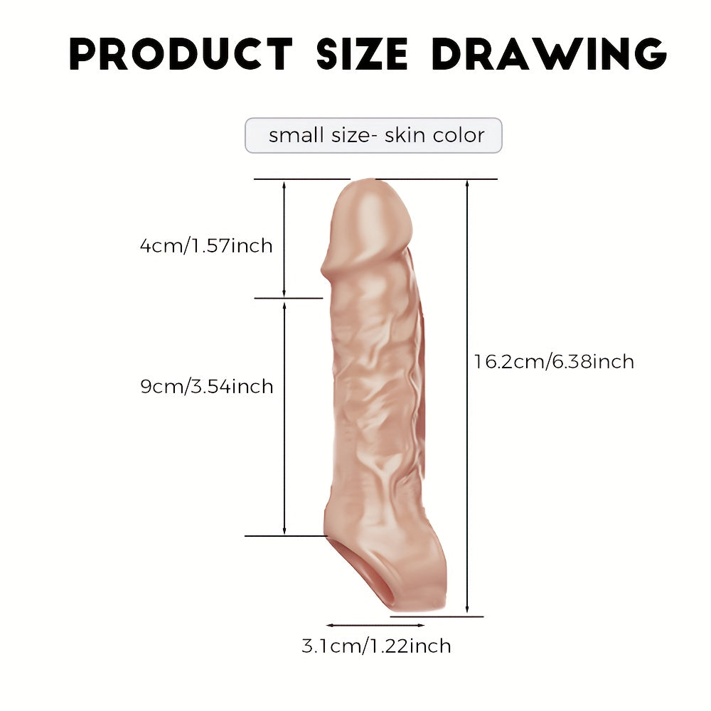 Reusable Extended Thick Penis Sleeve, Wearable Artificial Penis, Couples' Realistic Dildo with Lifelike Texture, Battery-Free, Available in Various Sizes and Styles