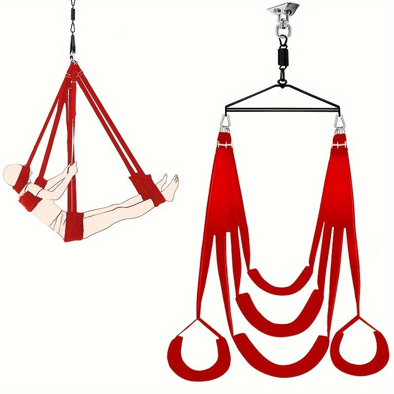 360° Air Hang Rotation Sex Swing Seat, Black Red 5 Sponge Seat with Headrest, Swing Hanging Rod, Triangular Bracket, Stainless Steel Hooks, SM Love Swing Sex Toys, for Couples Passionate Unlocking Attractive Poses, Erotic Fu